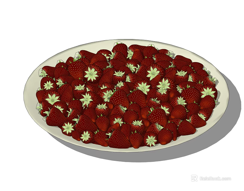 Fresh Ripe Red Strawberries Neatly Placed in White Plate With Green Leaves 3d model 