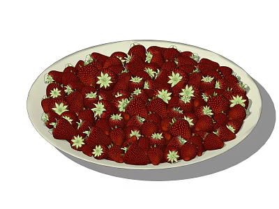 Fresh Ripe Red Strawberries Neatly Placed in White Plate With Green Leaves 3d model