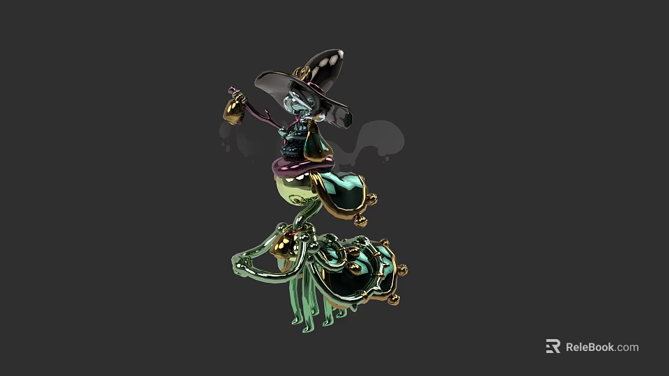 Magical Witch Character With Hat Bell Green Black Ornate Outfit For Game Movie Role 3d model 