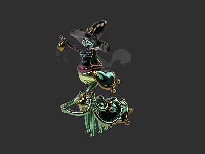 Magical Witch Character With Hat Bell Green Black Ornate Outfit For Game Movie Role 3d model