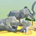 Geometric Elephant Shaped Play Equipment With Palm Tree Decoration And Ground Circular Patterns