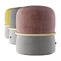 Stylish Contemporary Fabric Ottomans In Multi Colors With Round Design And Wooden Base Details