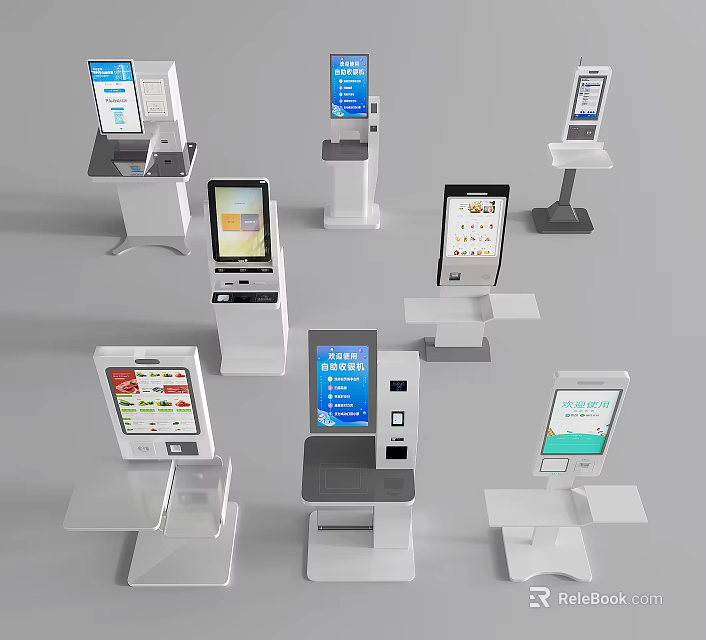 Business Equipment Self Service Kiosks With Modern Designs And Touchscreen Displays 3d model 