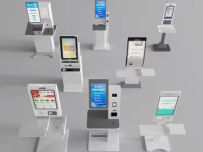 Business Equipment Self Service Kiosks With Modern Designs And Touchscreen Displays 3d model