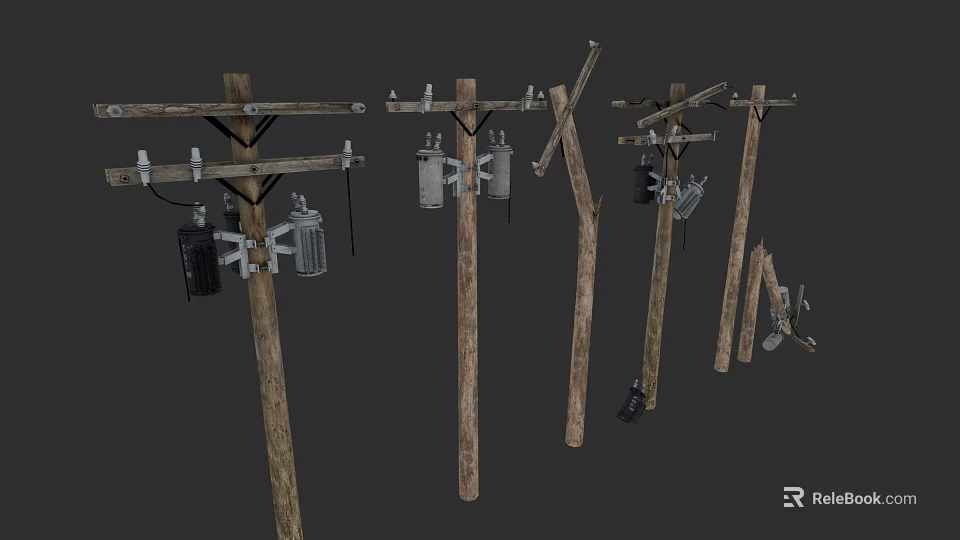 Essential Road Infrastructure Featuring Wooden Utility Poles Wires And Transformers 3d model 