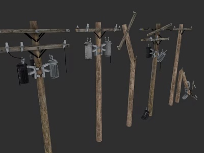 Essential Road Infrastructure Featuring Wooden Utility Poles Wires And Transformers 3d model