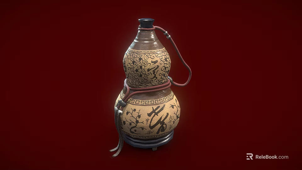 Ceramic Gourd Shaped Daily Necessities with Intricate Dragon Patterns and Chinese Character Decorations 3d model 