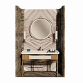 Elegant Modern Bathroom Vanity with Round Mirror Wall Sconces and Marble Backsplash 3d model