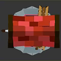 Pixel Style Well Structure With Red Roof Brown Supports And Wooden Bucket