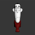 Cartoon Game Movie Character With White Head Short Black Hair Round Glasses And Red Clothing