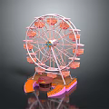 Pink and Orange Ferris Wheel Model With Small Pavilion And Decorative Base 3d model