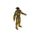 Male Game Movie Character in Yellow Mech Suit with Black Silver Details Standing
