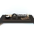 Black Tea Table Setup With Teapot Tea Cups Chopsticks And Small Plates