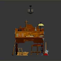 Wooden Decorative Altar Setup With Cross Statue Lamp Bucket And Tools