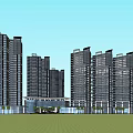 Modern High Rise Residential Community With Central Water Feature Green Areas And Road