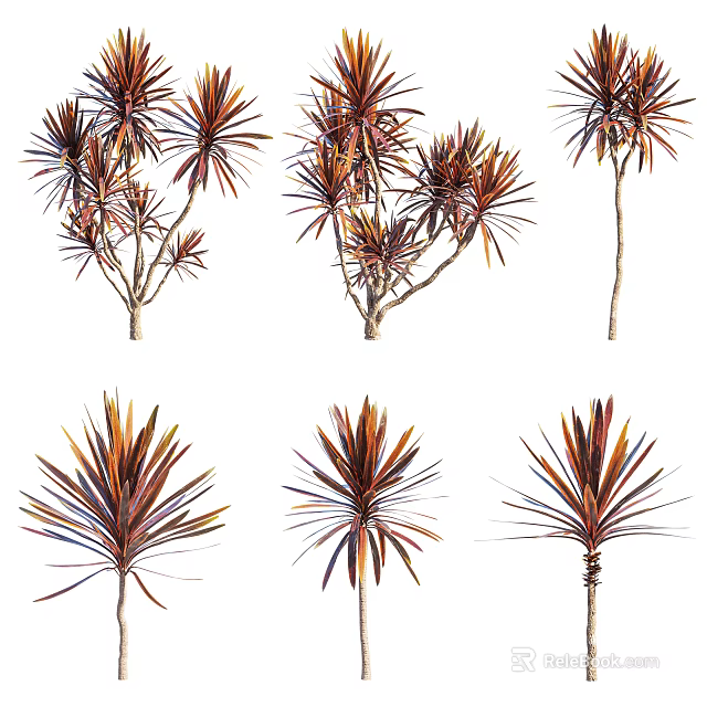Ornamental Shrubs With Red And Brown Leaves In Varied Natural Forms 3d model 