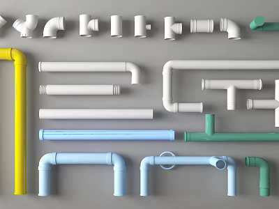 Colorful PVC Pipe Fittings and Connectors in Various Shapes and Sizes 3d model