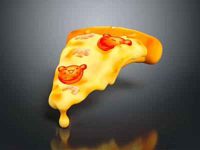 Pizza Slice With Melted Cheese Dripping Smiley Face Design Fresh Tomato Toppings Dark Background Reflection 3d model