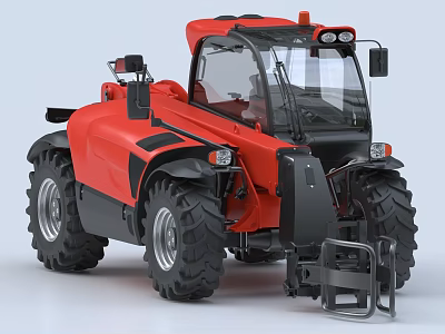 Red Heavy Duty Utility Vehicle With Large Tires Enclosed Cab And Fork Attachment 3d model
