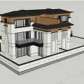Modern Style Detached Villa With Large Windows Balcony Stone Exterior And Green Plants