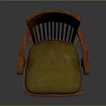 Wooden Office Chair with Armrests Green Padded Seat Slatted Backrest and Five Star Base