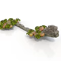 Festive Autumn Decorative Branch Structure With Green Leaves Pumpkins And Stone Base