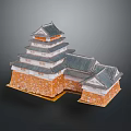 Traditional Japanese Castle With Multi Tiered Tower Gray Tiled Roof And White Orange Stone Walls