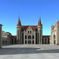 Ancient Architecture With Red Roofs Spired Towers And Square Courtyard In European Style