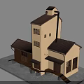Traditional Style Multi Level Building With Tile Roof Windows And Tower Structure