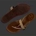 Brown Leather Sandals With Two Straps Simple Design And Comfortable Sole 3d model