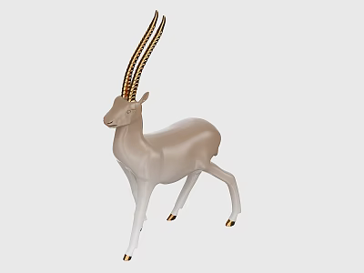 Carved Antelope Sculpture with Beige Body Gold Black Horns and Golden Hooves 3d model
