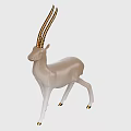 Carved Antelope Sculpture with Beige Body Gold Black Horns and Golden Hooves