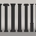 Black Classical Columns Display With Various Architectural Styles And Decorative Details 3d model