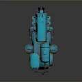 Blue Steam Locomotive Themed 3D Mechanical Model Computer Generated Digital Artwork