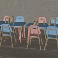 Kids Table and Chairs Set with Blue Pink Colors and Building Blocks for Children Room
