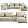 Beige Fabric Sectional Sofa With Modular Design Cushions Side Table And Cup Holders 3d model