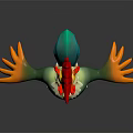 Colorful 3D Rooster Character With Green Body White Neck Red Yellow Crest And Orange Wings