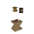 Wooden Z Shaped Corner Table With Red Fruits And Glass Decoration