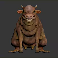 Mythical Fantasy Game Movie Character With Pink Orange Skin Bumpy Texture Horns And Tail