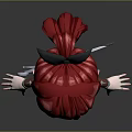 Game Movie Character with Red Hair Bow and Sword in Chibi Style