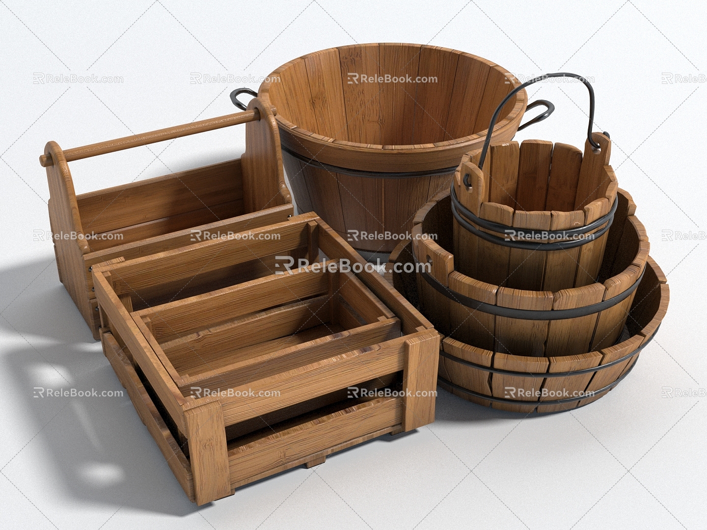 Style Hardware Tools Wooden Box Wooden Barrel Wooden Basin model