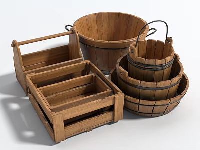 Hardware Tools Storage With Wooden Crates And Buckets Organization Solutions 3d model