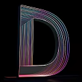 Illuminated 3D Letter D Art With Colorful Multi Layered Lines On Black Background