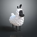 White Sheep Toy with Black Ears Nose and Legs in Minimalist 3D Design