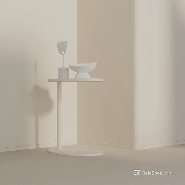 Minimalist White Side Table With Wine Glass And Bowl In Light Colored Room 3d model 