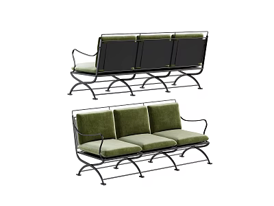 Public Chairs with Metal Frame and Green Cushioned Seats for Outdoor Areas 3d model