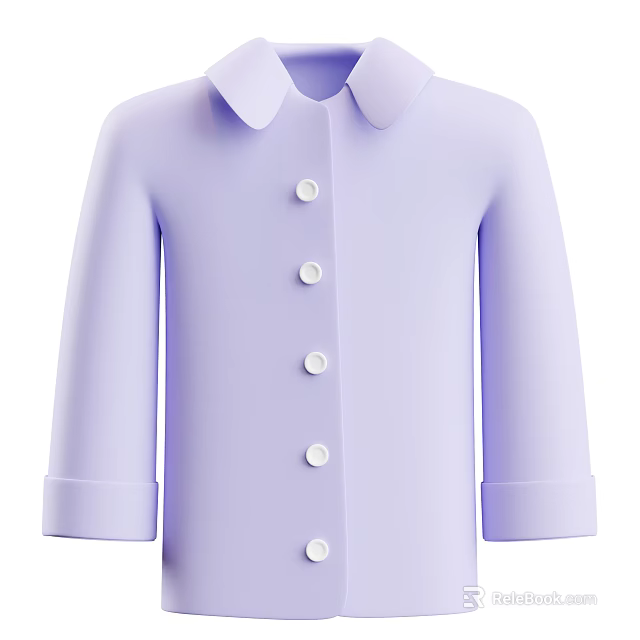Light Purple Shirt With Peter Pan Collar White Buttons And Cuffed Long Sleeves 3d model 