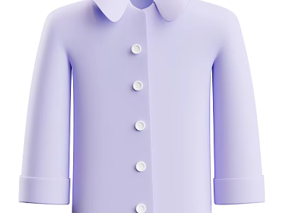 Light Purple Shirt With Peter Pan Collar White Buttons And Cuffed Long Sleeves 3d model