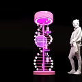 Pink Illuminated DNA Structure Display With Human Figure And Champagne Elements 3d model