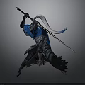 Mythical Warrior Character In Blue Armor Wielding Long Sword With White Tassel